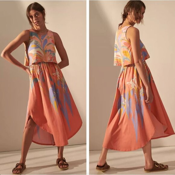 Anthropologie Dresses & Skirts - Anthropologie Saturday Sunday Jolie Midi Dress Coral Pink Abstract Size S